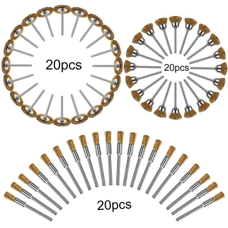 HLZS-60Pcs мини-проволочная кисть манжета колеса стальная проволочная щетка набор хвостовик для мощности Dremel шлифовальные вращающиеся