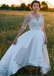 Привет низкая Vestido De Noiva 2019 Свадебные платья Линия глубокий v-образный вырез Свадебный букет пляж Бохо Дубай арабское свадебное платье