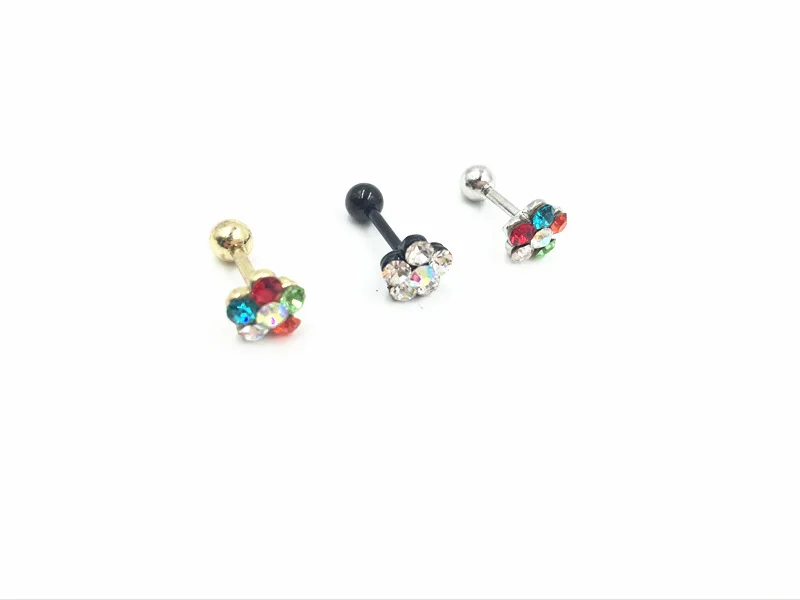 

Free Shippment 20PCS Body jewelry-Flower Gems Ear Stud Tragus/Helix Bar/Stud Prong Earring Body Piercing 16g