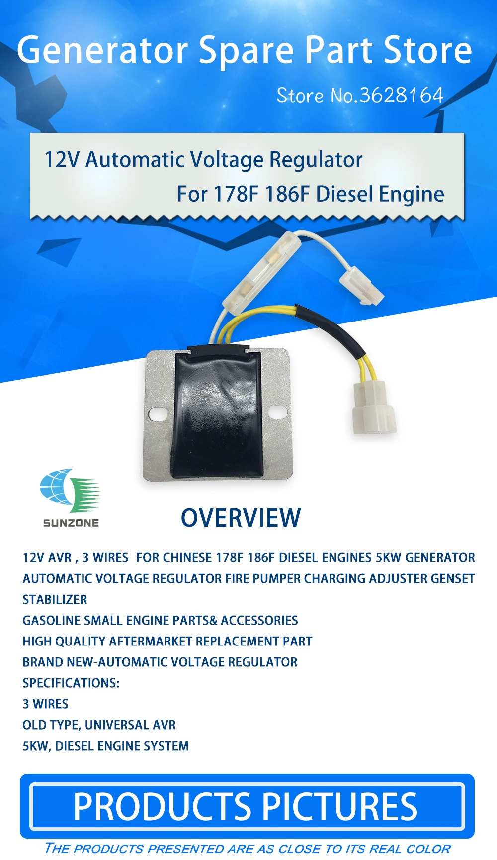 Gerador de Motor Estabilizador de Tensão do Gerador Diesel de Peças de Reposição para 186f 12v Fio 3 5kw Avr 2 Cheap Peças e acessórios do gerador