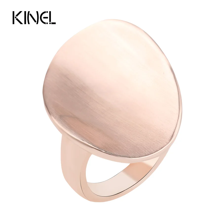 

Kinel Fashion Original Style Heavy Metal Rings For Women Color Rose Gold Big Oval Punk Rock Ring Women's Jewelry Gift 2016 New
