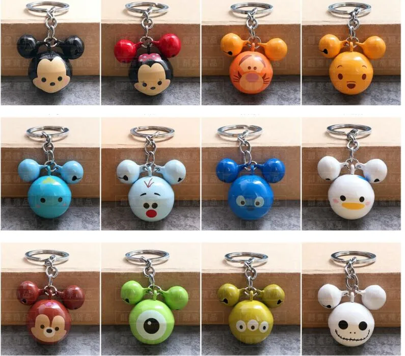 

10pcs cartoon mickey minnie stitch nightmare before Christmas Donald Duck Jingle bells Charms Pendants Key Chain Keychains