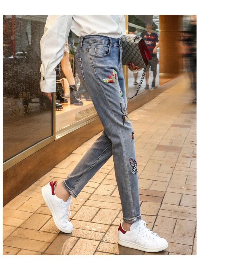 Женские рваные джинсы с вышивкой ручной работы, свободные джинсовые штаны-шаровары, женские брюки-карандаш длиной до щиколотки, Корейские осенние уличные брюки