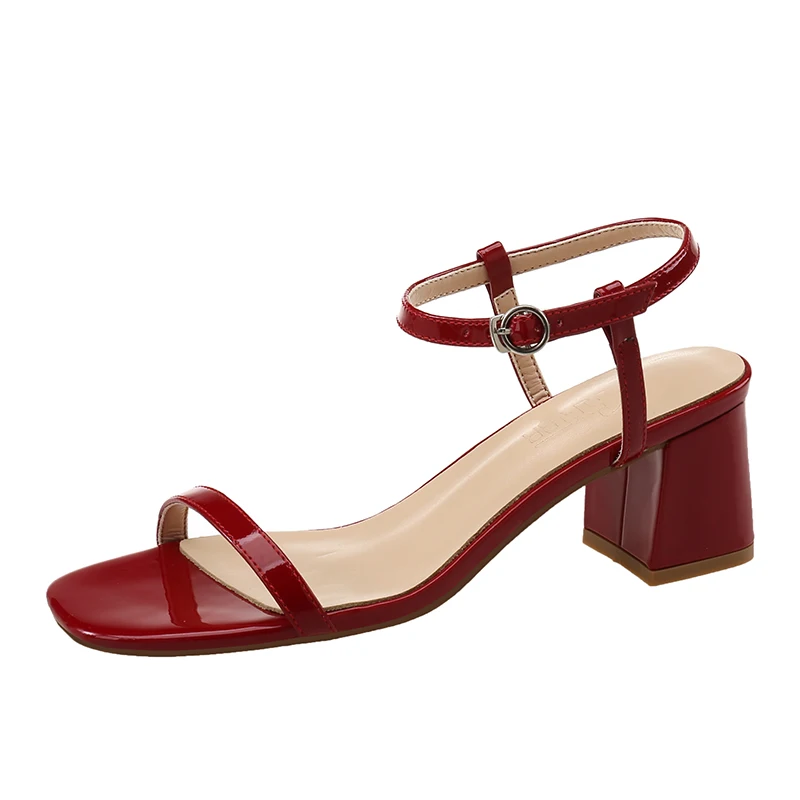 Босоножки с одним словом; Новинка года; сезон лето; женская обувь на толстом каблуке с сеткой; Цвет Красный - Цвет: Red wine(high 5.5cm)