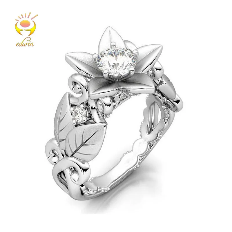 

Edwin 2018 Women Flower Ring Vintage Rose Modeling Branches Ring Jewelry Silver Female Style Personality Rings A090
