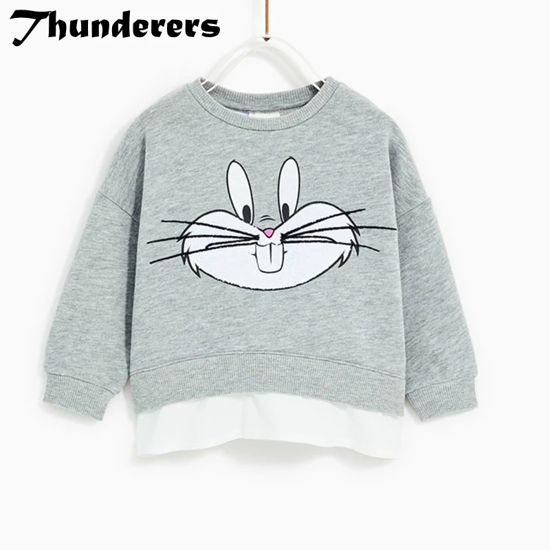 Топы для девочек Длинные рукава Осенняя одежда rabbbit наряды детская серый цвет в