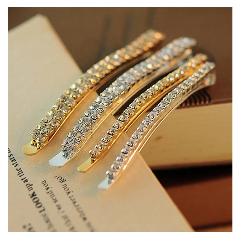 

Simple Double/Single Row Crystal Hair Clips Vintage Hair Accessories Bangs Hairpins Hair Jewelry for Women Gold Silver HC077