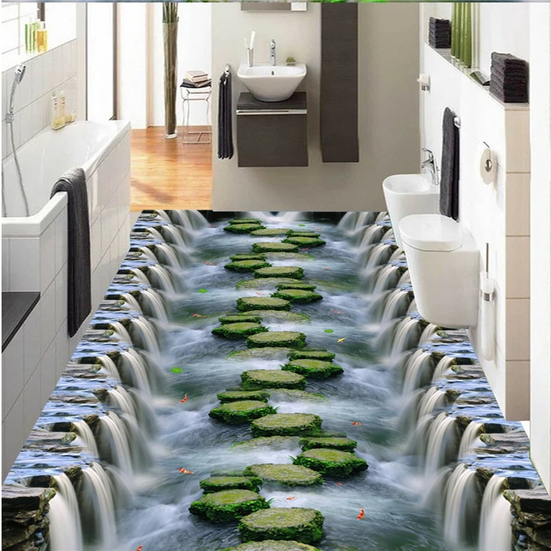 Beibehang пользовательские стереоскопический 3d Водопад поток каменный мост пол Ванная комната Кухня footpath гостиная 3 d пол украшения