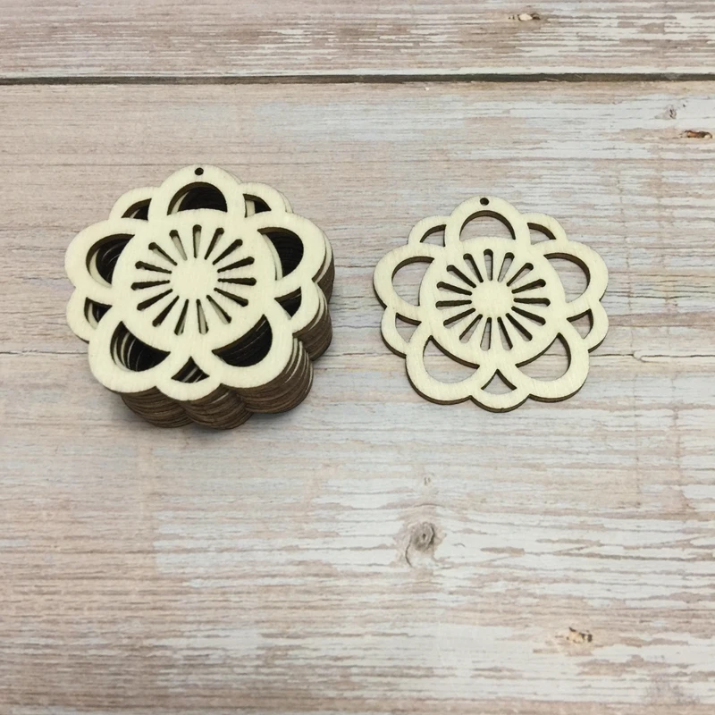 set of 30 floral circle flower DIY wooden earrings | Дом и сад