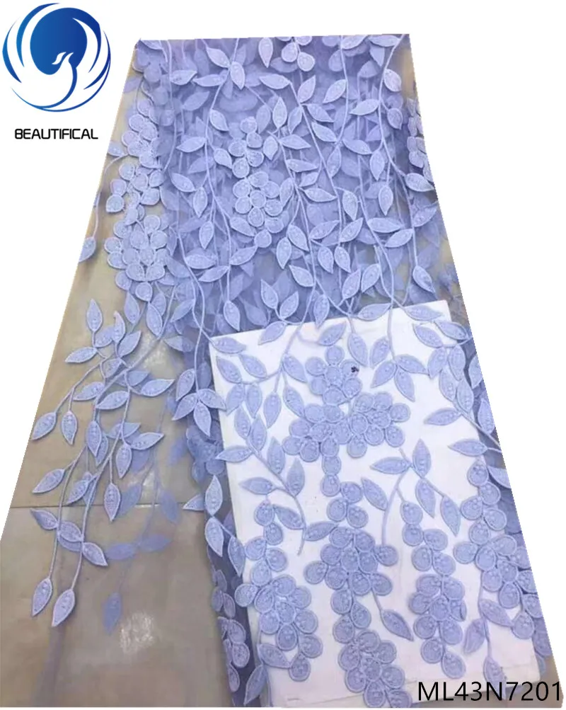 

Beautifical Blue french lace fabrics 3d leafage embroidery net lace fabric Hot sale nigerian tulle lace 5yards/lot ML43N72