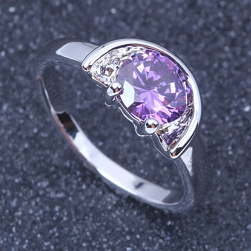 

New Fashion Trend Jewelry Simple Purple & White Crystal Silver Bridal Ring J223