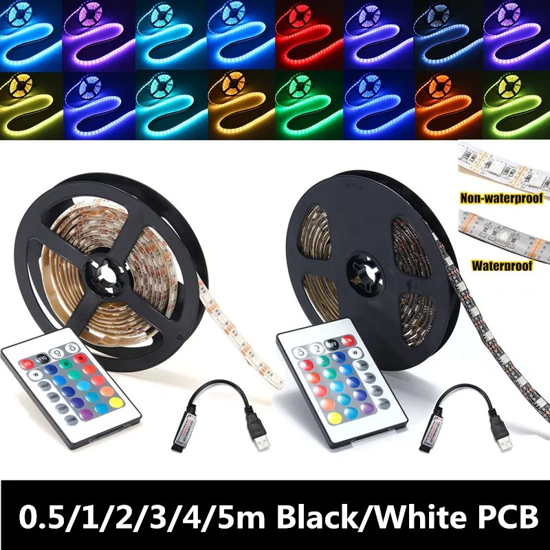 

0.5/1/2/3/4/5M RGB LED Strip Light 5050 SMD 300/240/180/120/60/30 LED USB TV Background Lighting With 24Key Remote Controller