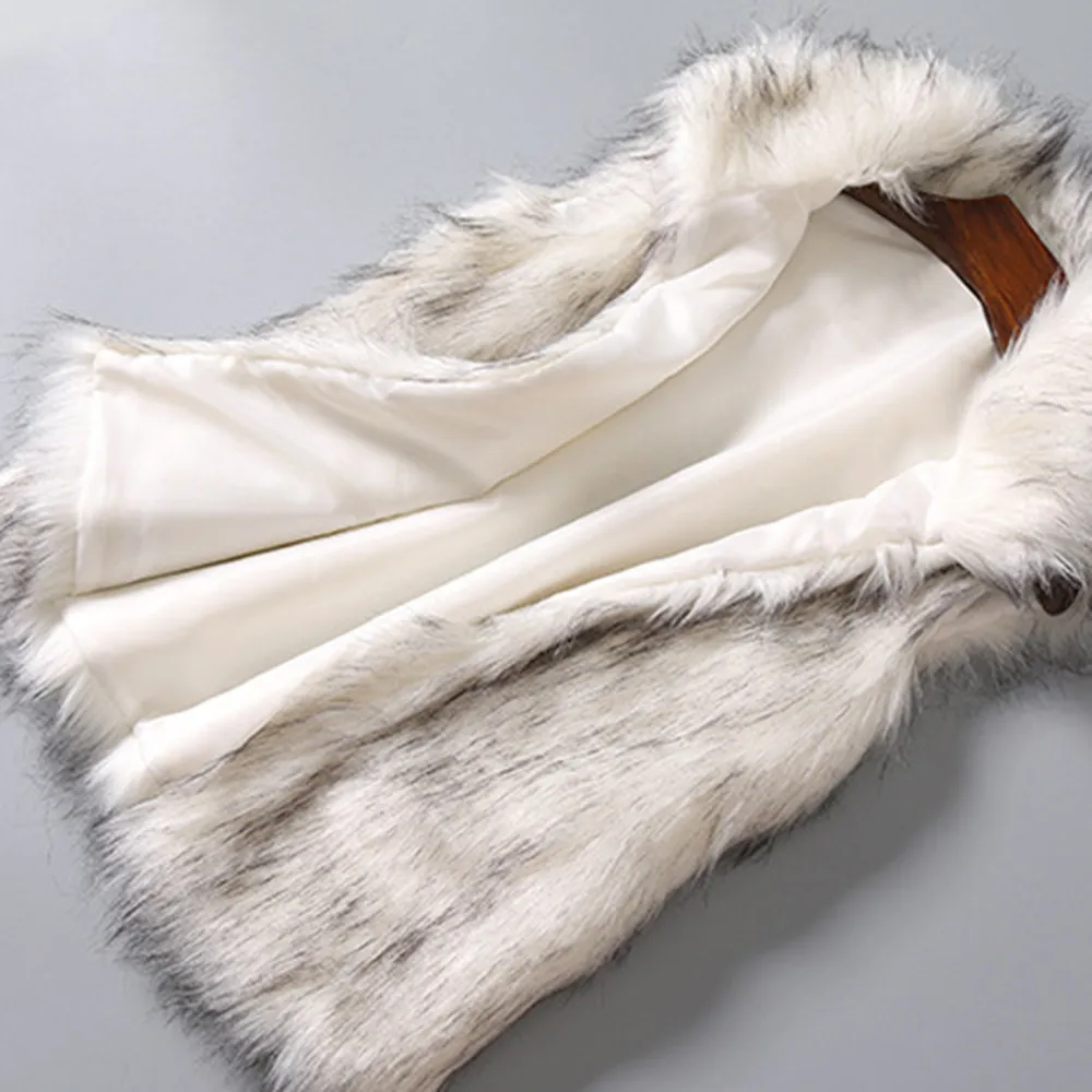 Feminina, элегантное женское пальто из искусственного меха без рукавов, Осень-зима, повседневный роскошный длинный жилет из искусственного меха с воротником-стойкой размера плюс
