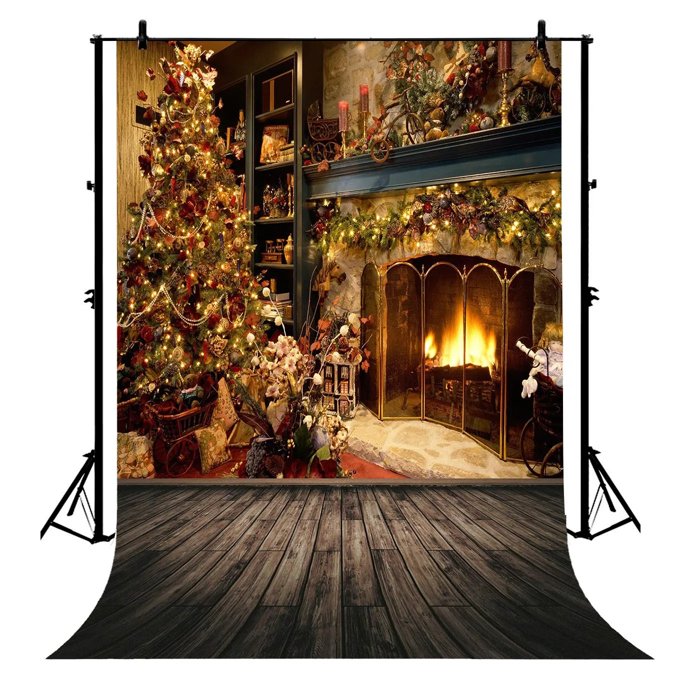 

5x7ft Christmas Tree Fireplace Polyester Photo Background Portrait Backdrop