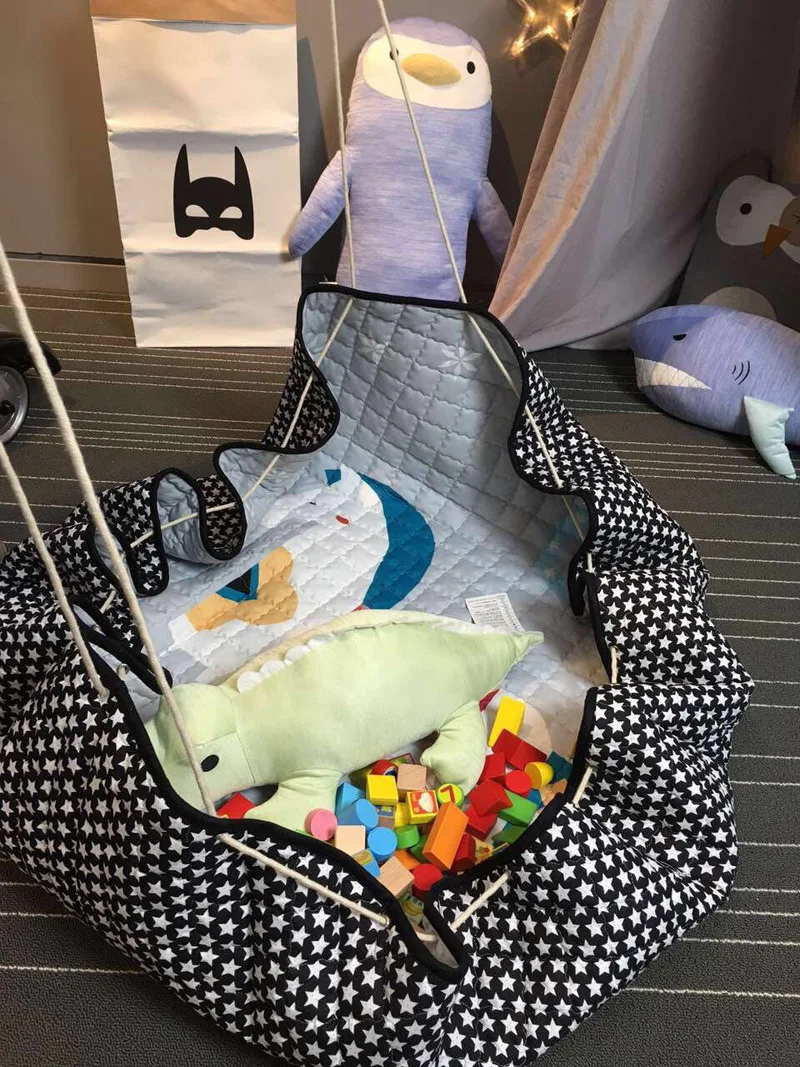 150cm Portable Kids Toy Storage Bag Cartoon Baby Play Mat Toys Organizer Drawstring Pouch Fashion Practical Storage Bags Gift