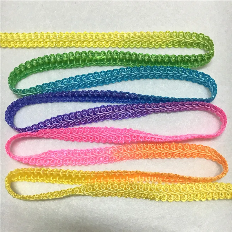 

10 Yards 10mm multi rainbow color Thread Rayon Wave Lace Fabric Sewing Trim DIY Wedding craft centipede braided ribbon lace