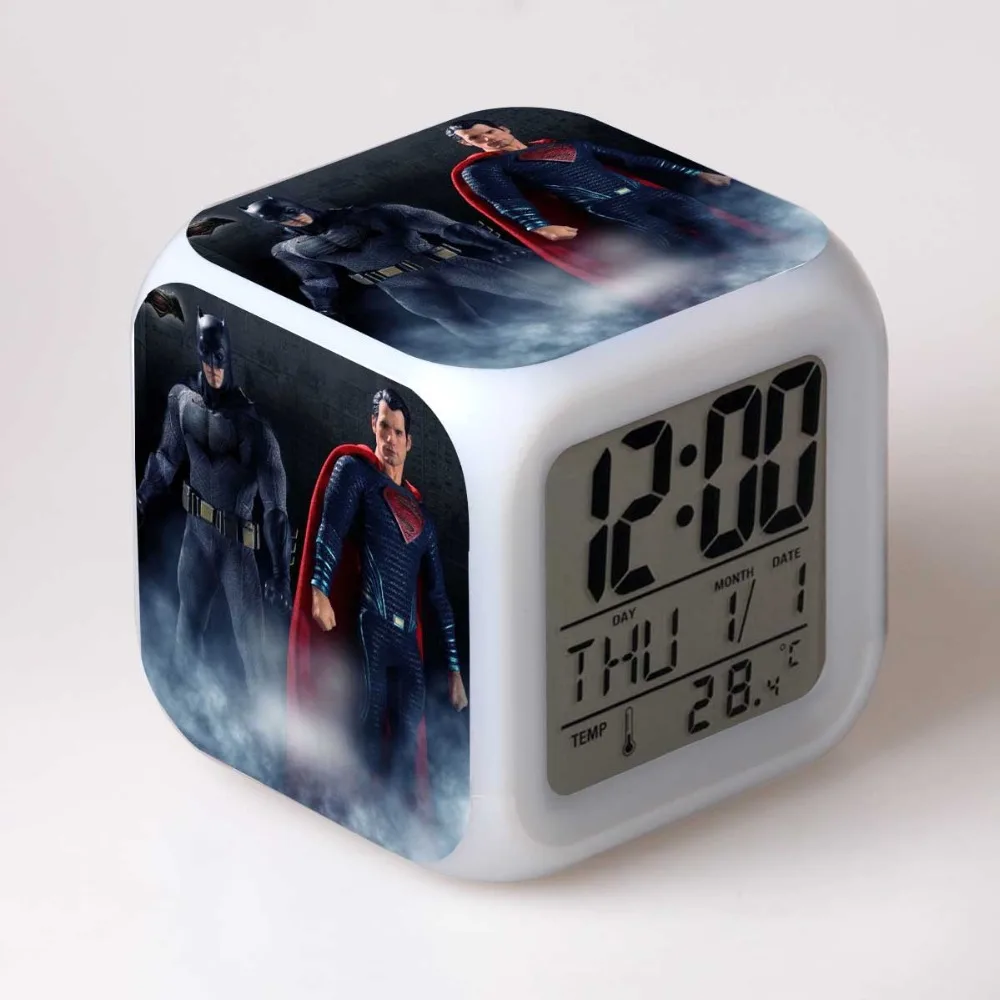 

Super Hero Batman Vs Superman Wonder Woman Action Figures LED Color Change Touch Light Alarm Desk Watch Boys Toys