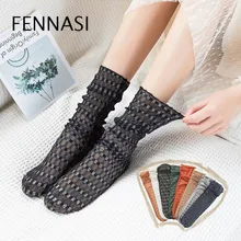 FENNASI 2 пары Harajuku женские нейлоновые носки с принтом модные японские яркие шелковые перламутровые сетчатые шелковые носки сексуальные женские носки