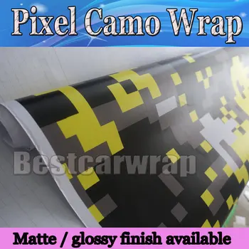 

Yellow Digital Tiger Camo Vinyl Car Wrap Styling With air bubble Free Pixel Camouflage Graphics Car Sticker Film 1.52x30m/Roll