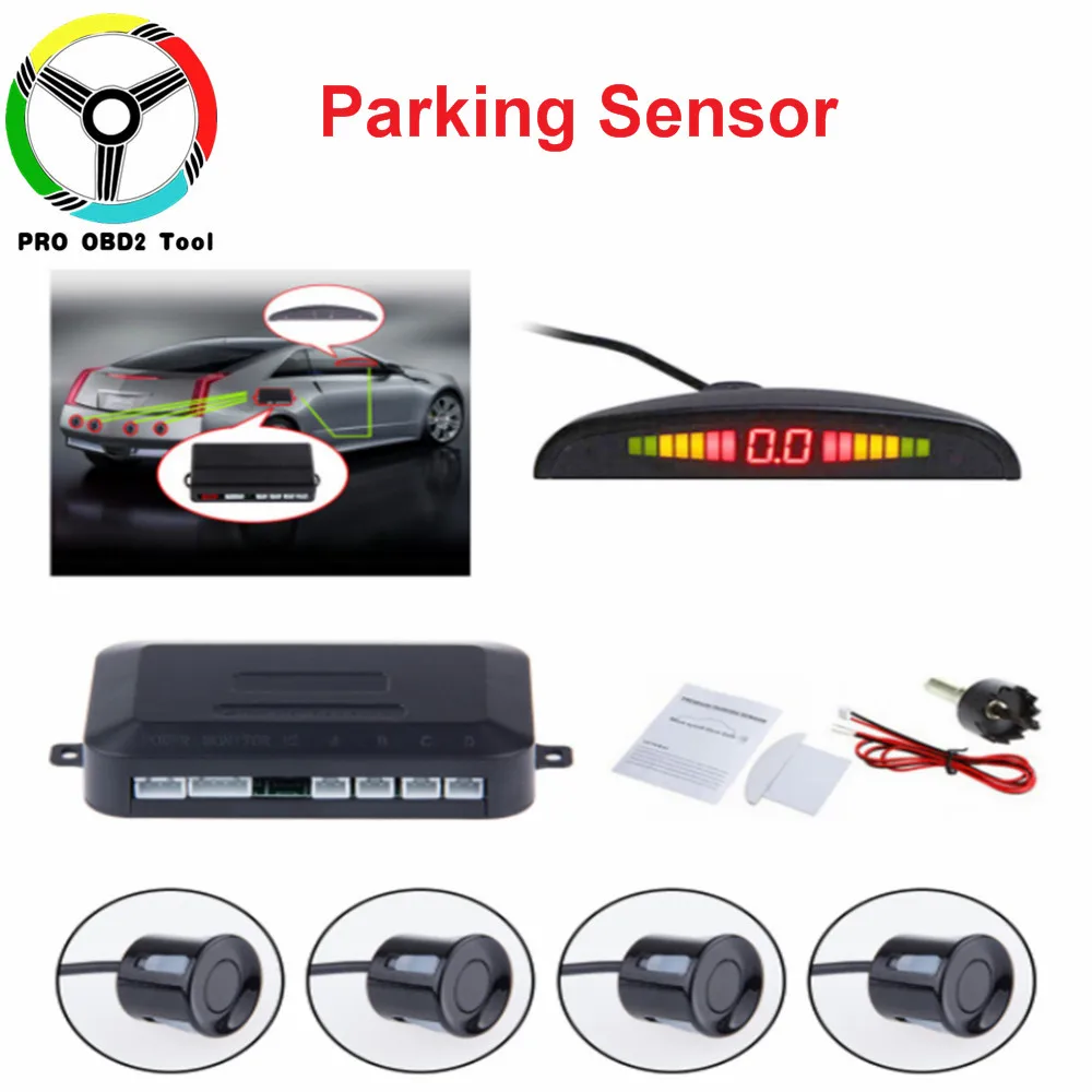 2019 nuevos sensores de aparcamiento de coche con pantalla LED 4 radares para automóvil Jalousie Parkmaster detector de coches alarma Parktronic