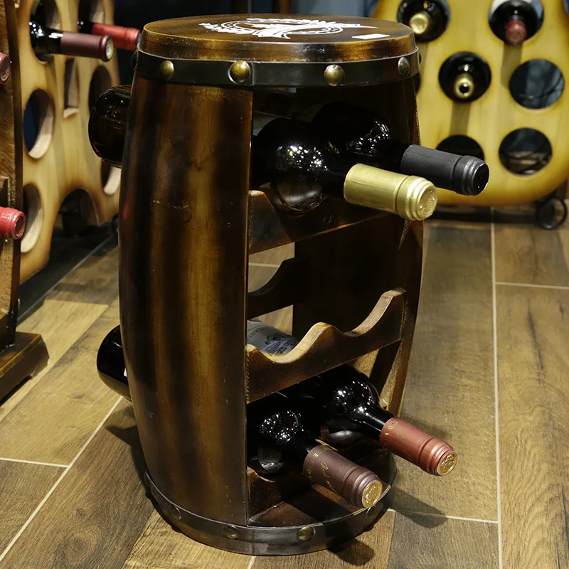 

41cm Wooden Barrel Shape Wine Stand / Holder / Rack Bar Accessories Home Bars 6 Positions Creative Wine Rack 3 Layers