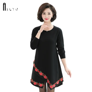 

ASLTW Autumn Sweater Dress Female New Causal Round Neck Knitted Long Pullovers Vestidos Loose Irregular Hem Dresses For Women