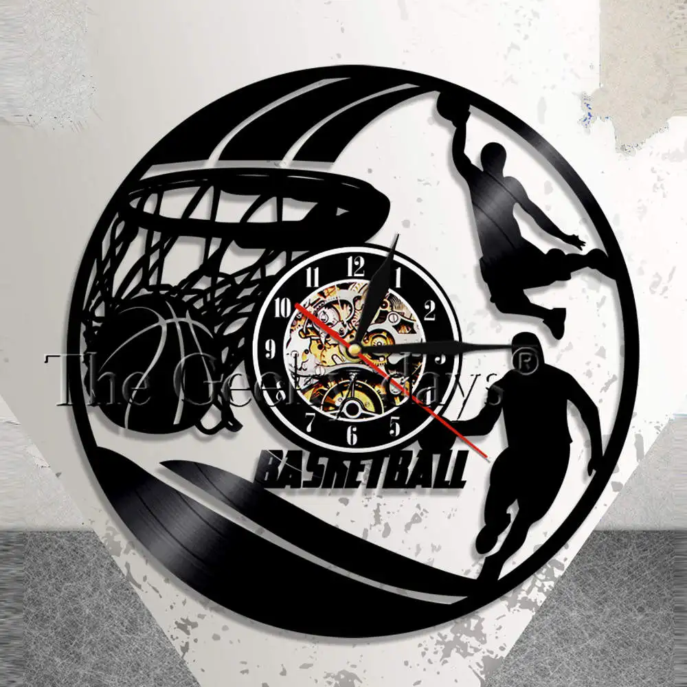 Basketball Wall Clock Basketball Players Silhouette Wall Art Vinyl