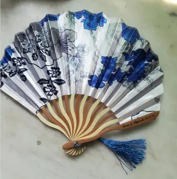 

50pcs Personalized/Customized Bamboo 100% Polyester Flower Blossoms Wedding Chinese Japanese Folding Fan