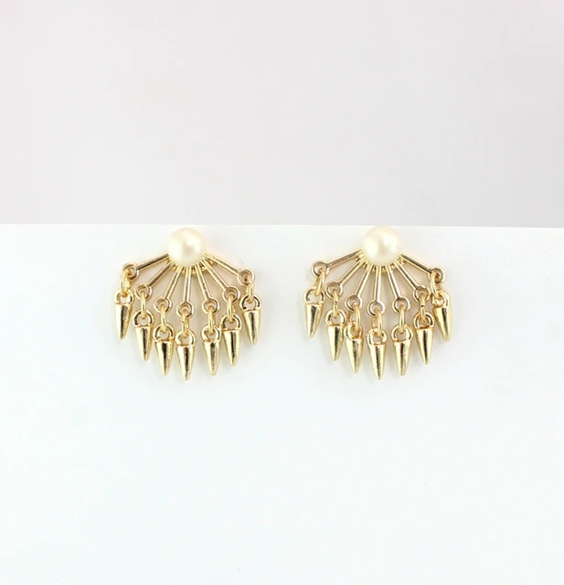 2016 New pearl jewels stud earrings Rivet tassel gold pearl earrings
