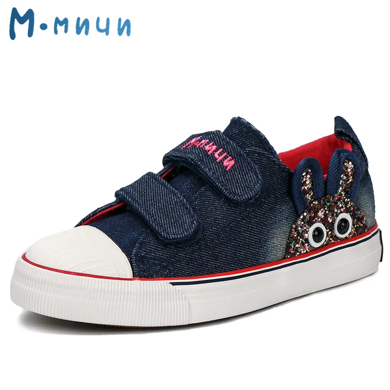 MMnun 2 = 1 الدنيم أحذية الفتيات مع أرنب رياضية للفتيات الأطفال رياضية تنفس طفل فتاة أحذية حجم 26 -31 ML1808