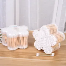 500 шт изысканный двуглавый ватный тампон Одноразовые Косметические тампоны в форме цветка в коробке гигиенические спиртовые тампоны