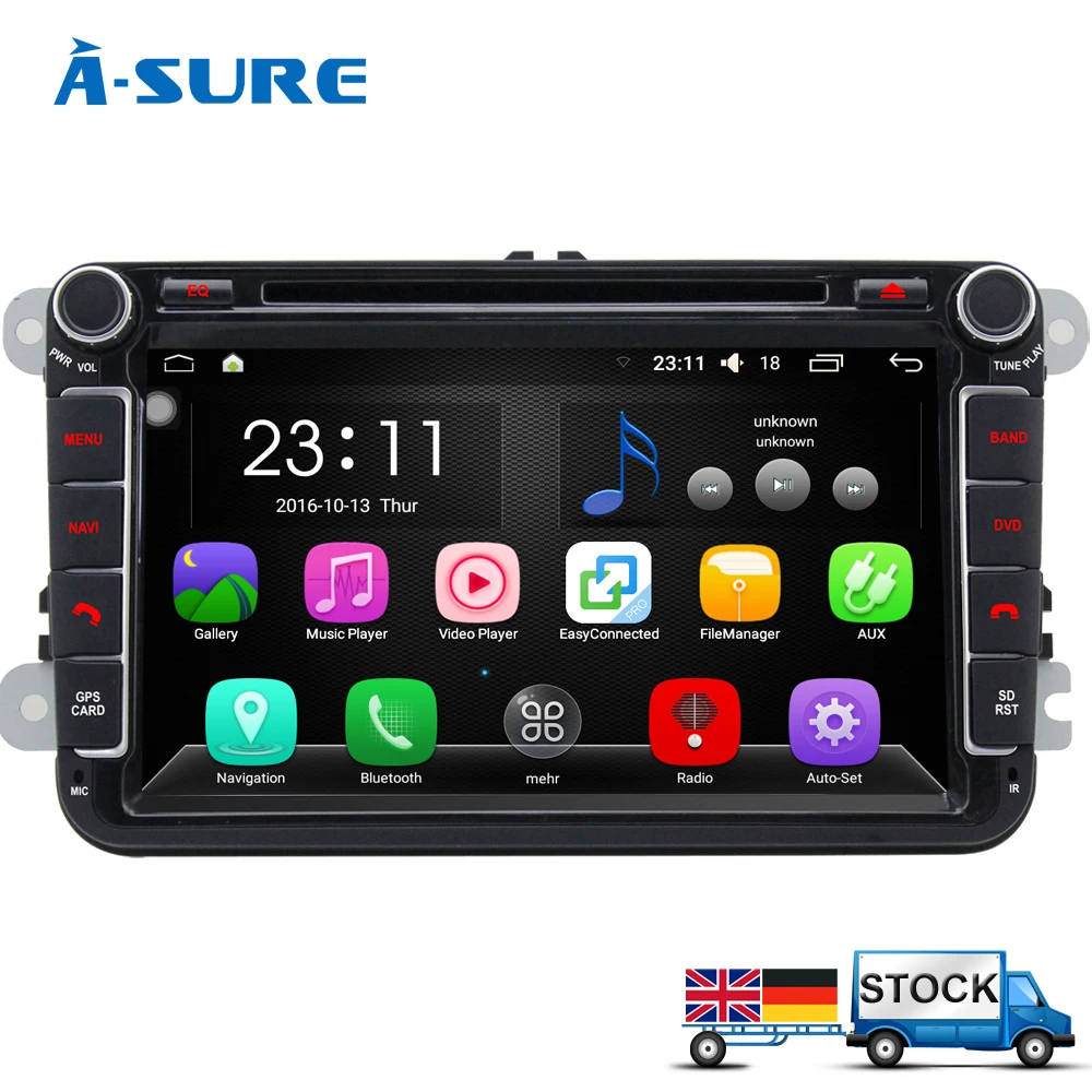 Best A-Sure 2 Din Android Auto Radio GPS DVD Navigation For VW PASSAT B6 Polo Sharan TIGUAN TOURAN CADDY GOLF 5 Mk6 T5 SEAT Skoda 0