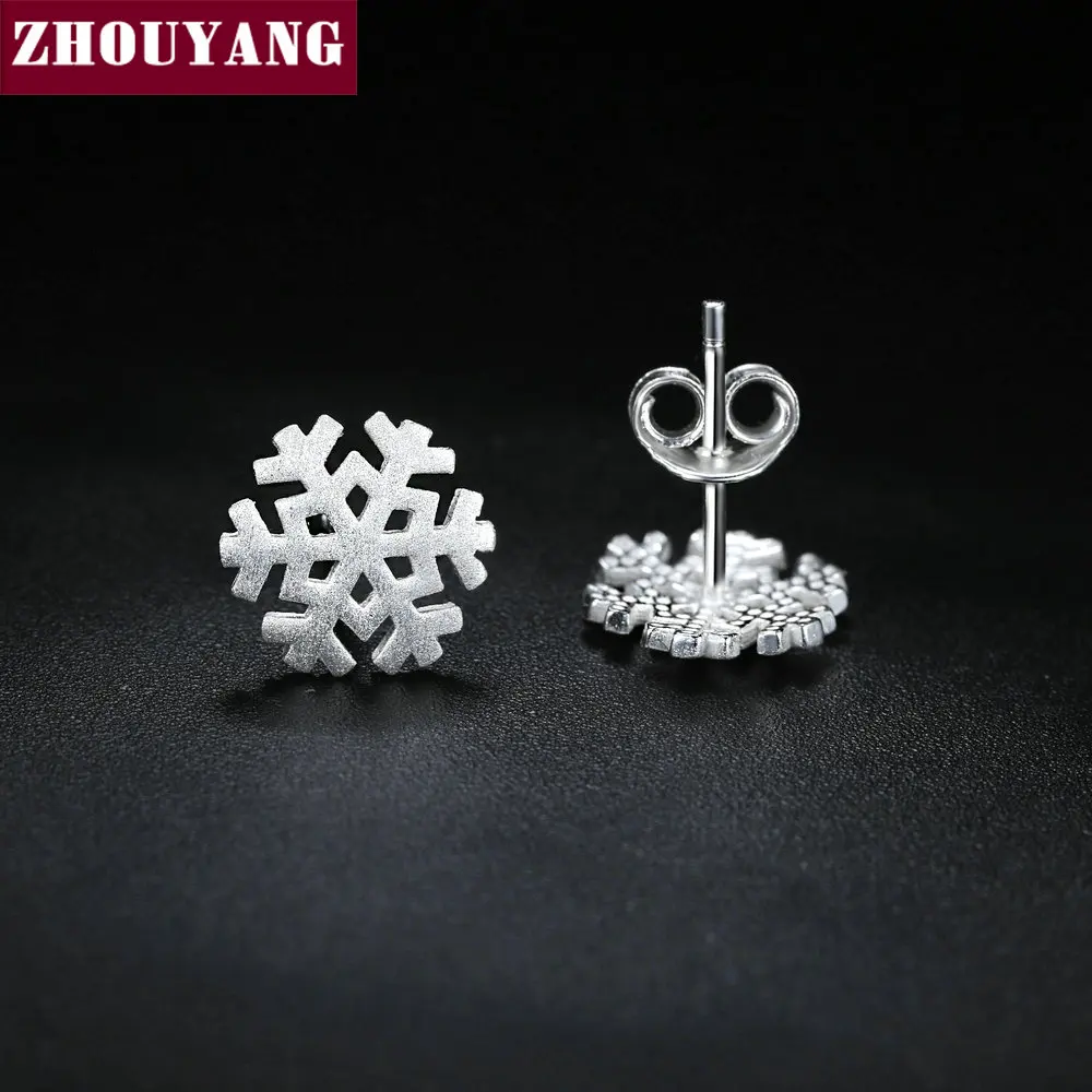 ZHOUYANG Christmas Earring For Women Exquisite Wiredrawing Snowflake 925 Silver Stud Earrings Handmade Fashion Jewelry EY023