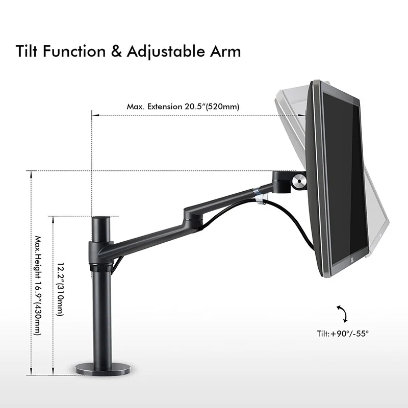 الشاشة المزدوجة مكتب جبل حامل ، كامل الحركة شاشة عرض تلفزيون تصاعد ل 17-32 بوصة 2 شاشات ، الألومنيوم 360 الدورية مراقب حامل
