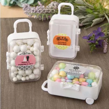 

Mini Rolling Travel Suitcase Plastic Candy Boxes Wedding Gift Favor Box Baby Shower Birthday