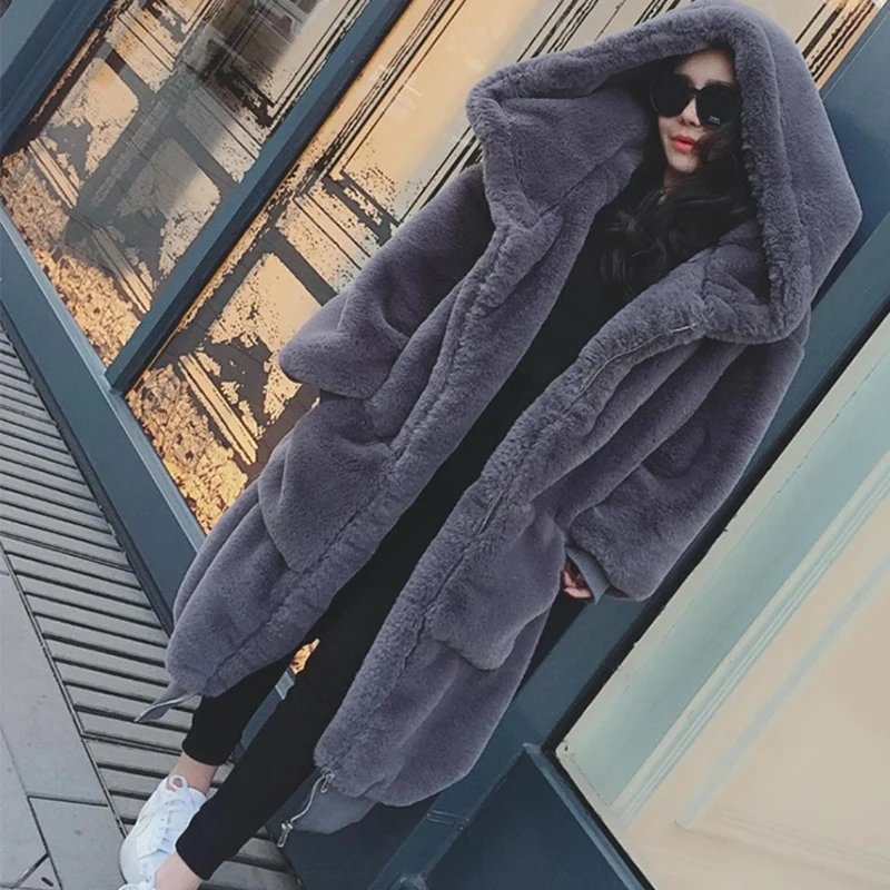 ALABIFU Winter Faux Fur Coat Women 2018 Long Warm Faux Fur Jacket Coat Casual Hoodies Loose Pocket Coat Outwear casaco feminino