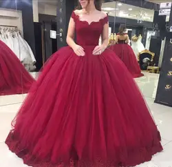Бордовое Пышное Платье с кружевной аппликацией бальное платье вечерние платья для выпускного вечера милые 15 платья Vestidos De Quinceanera 2019