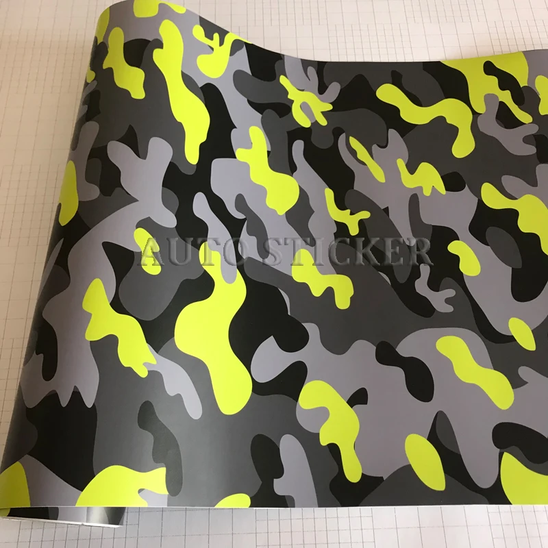 Yellow Black gray camo car vinyl wraps 6