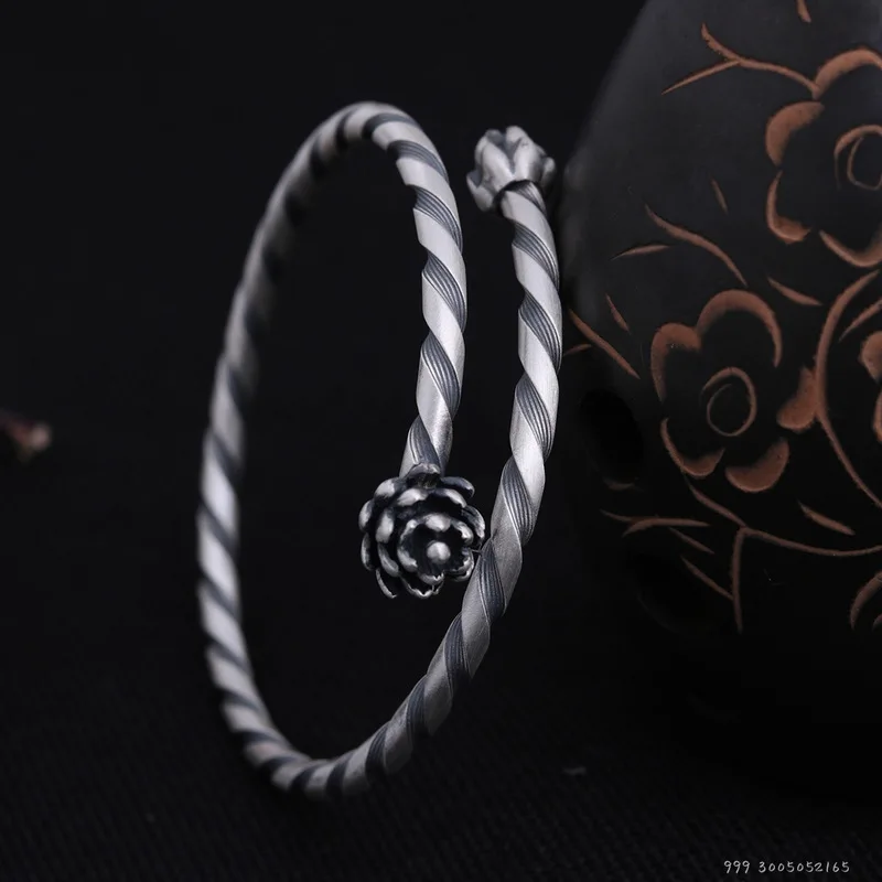 

2019 Hot Sale Sale Armbanden Voor Vrouwen 999 Vintage Twist Pure Handmade Bracelets Wholesale Lotus Do Old Craft Factory Outlet