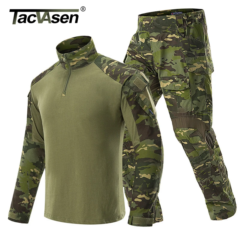 

TACVASEN Military Clothing Sets Man Tactical Uniforms BDU Army Combat Suit Sets Camouflage Long Sleeve T-shirts Cargo Work Pants