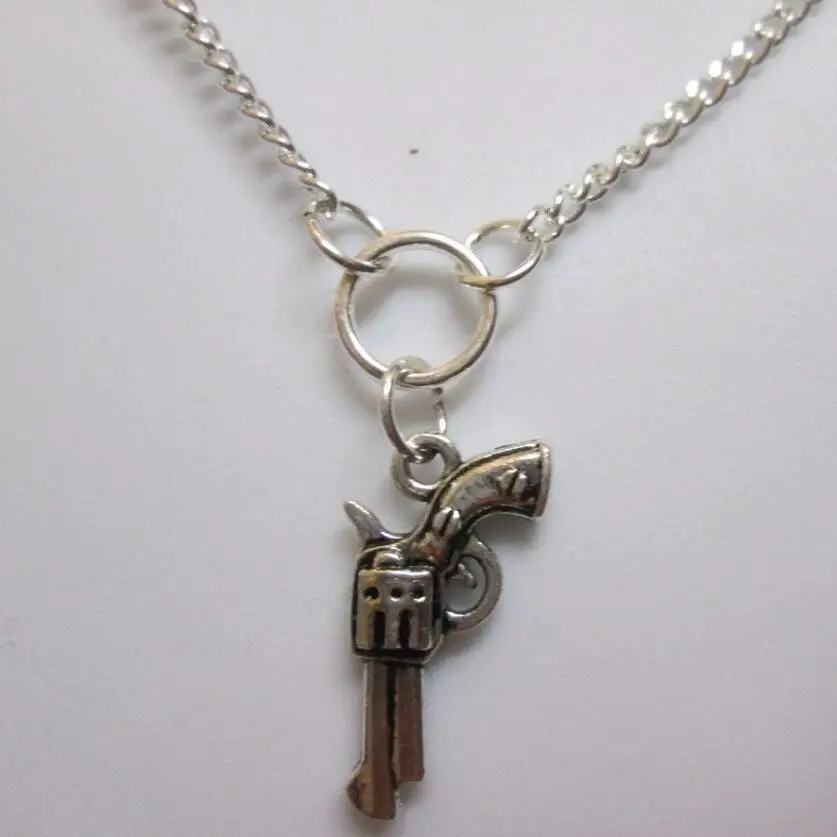 Vintage Silver Handgun Gun Necklace Charms Choker Collar Chains