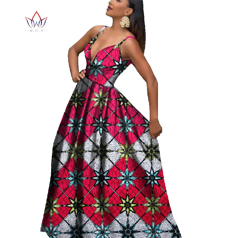 БРВ Африканский платья для Для женщин Глубокий V рукавов длинное платье Вечерние сексуальное платье Базен Riche плюс Размеры Африканский