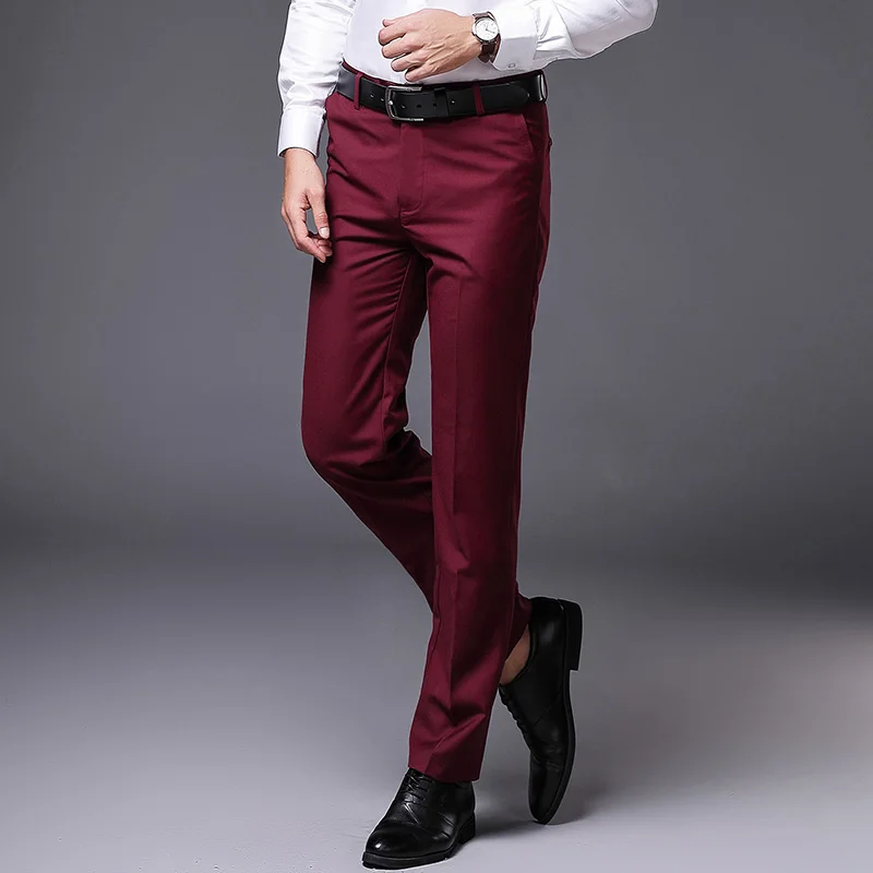 AIRGRACIAS, высокое качество, мужские брюки, прямые, весна-лето, длинные, мужские, классические, деловые, повседневные брюки, мужские, полная длина, размер 28-40 - Цвет: Красный