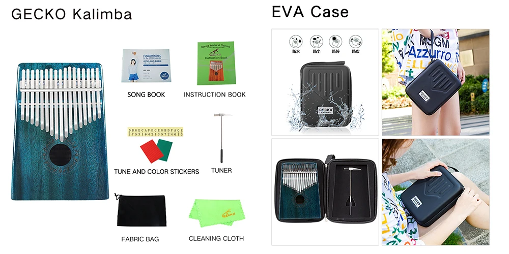 C тон GECKO калимба 17 ключ «пианино для больших пальцев» builts-in EVA высокая эффективность защитный бокс, молоточек для настройки и Инструкция. K17MBL