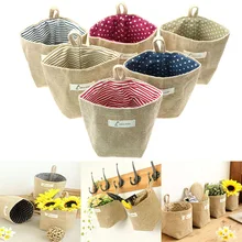 1 Pcs Cotton Linen Hanging Bag Home Gadget Storage Organizer For Flower Pot Small Sack Hanging Jute Dot Striped Storage Basket