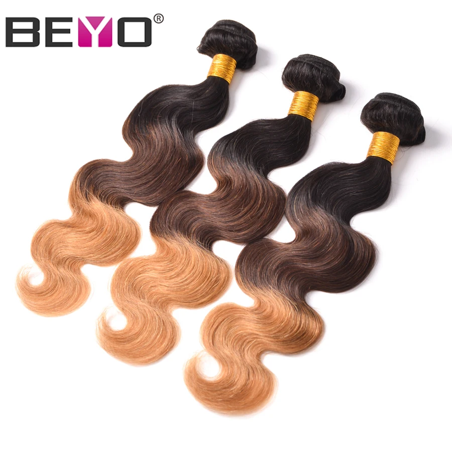 

Beyo Hair Ombre Peruvian Body Wave Bundles 3 Tone Bundle Deals Human Hair Weave Bundles Non Remy Hair Extension 1b/4/27 Color