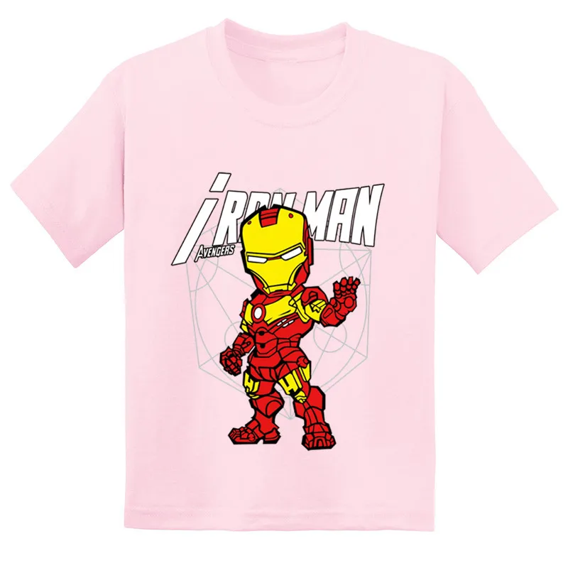 Лидер продаж «мстители» из мультфильма "Железный человек" с принтом детская футболка Летняя одежда для маленьких девочек, хлопковая футболка с коротким рукавом для мальчиков, забавная одежда, GKT253