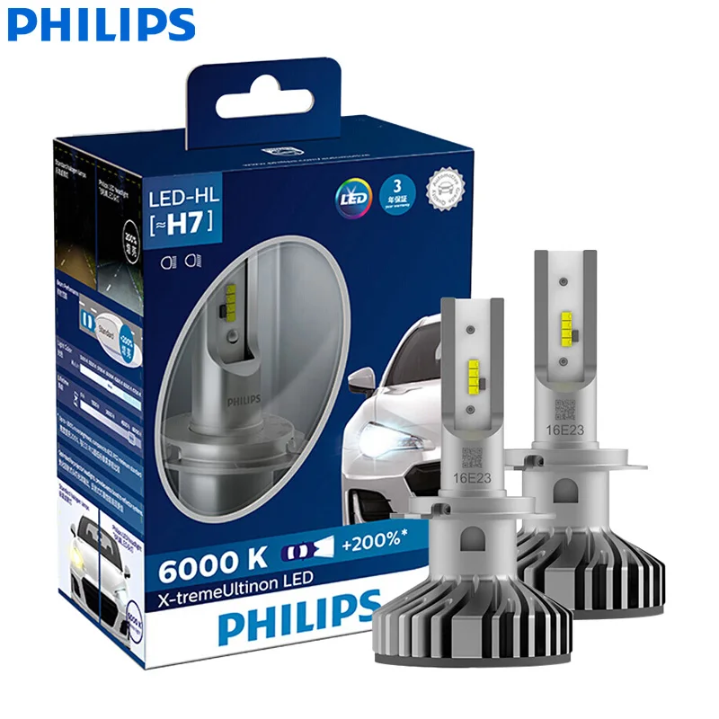 Philips X-treme Ultinon светодиодный H7 12V 12985BWX2 6000K яркий Автомобильный светодиодный фонарь Авто HL луч+ 200% более яркий стильный(двойная упаковка