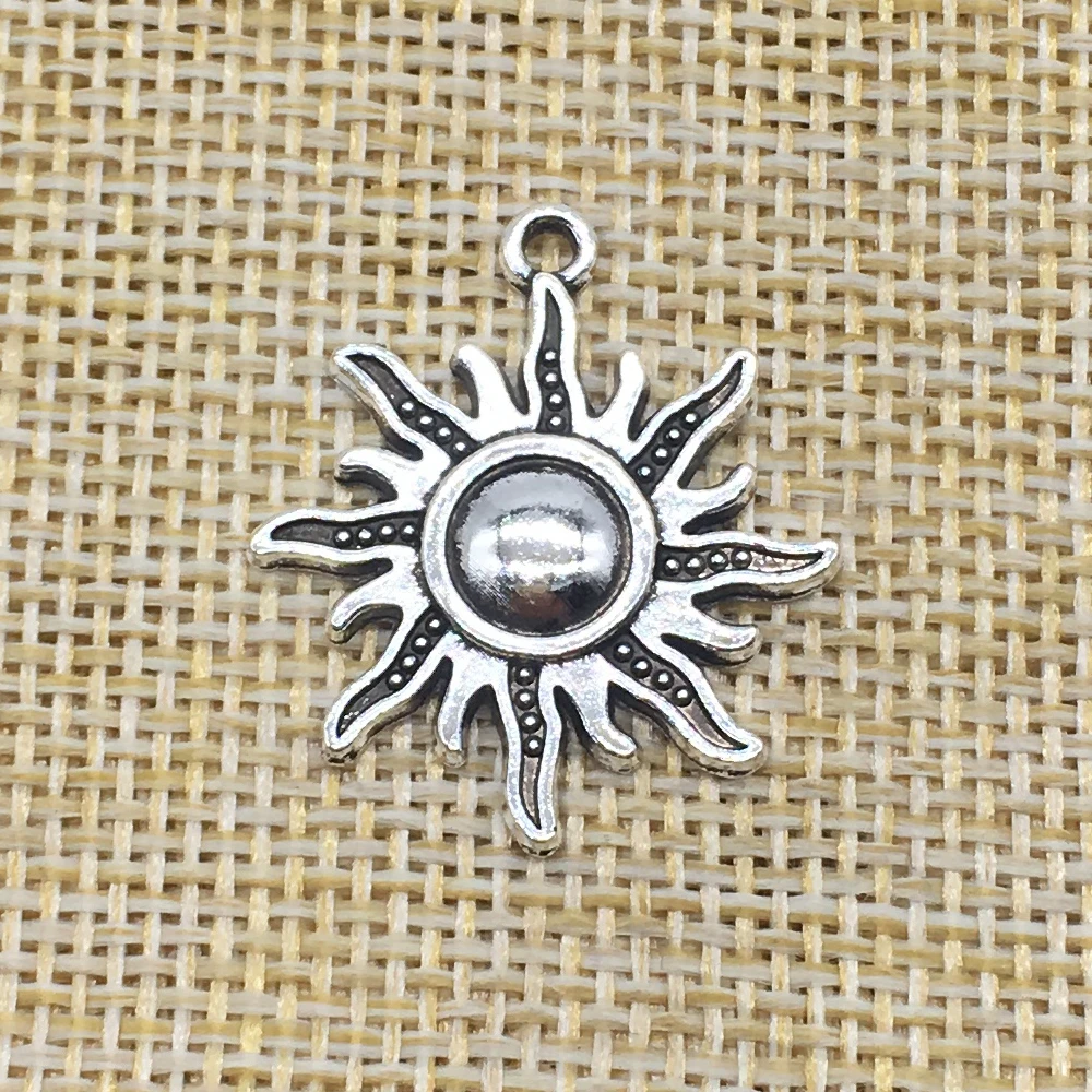 30Pcs Sun Charms Pendant Antique Silver Color DIY Jewelry Making Handmade Craftsin Charms from