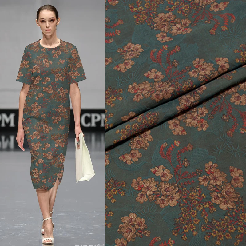 

High-grade floral heavy inkjet jacquard brocade fabric 37mm printed skirt T-shirt jacquard brocade fabric wholesale silk cloth